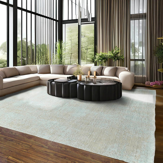 8x10 Blue, Gray Hand Knotted 100% Wool Transitional Oriental Area Rug-0