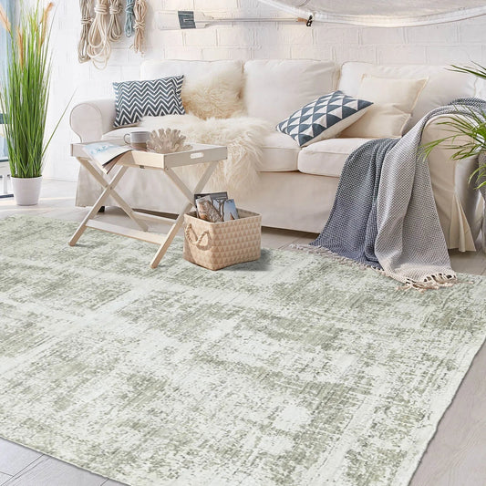 Multi Size Ivory, Gray Color Hand Knotted 100% Wool Modern & Contemporary Oriental Area Rug-0