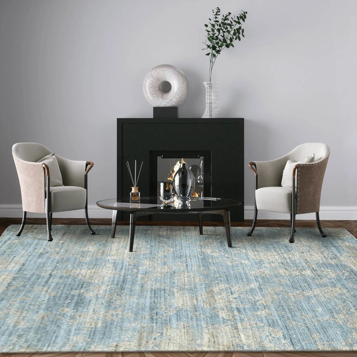 Multi Size Celadon,Beige Hand Knotted Wool/Bamboo Silk Transitional Oriental Area Rug-0