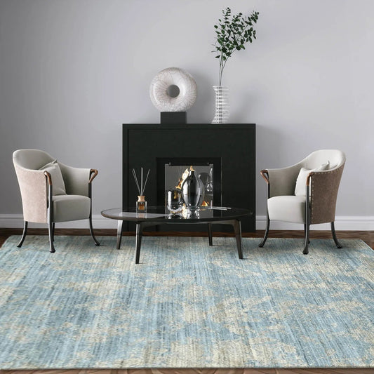 Multi Size Celadon,Beige Hand Knotted Wool/Bamboo Silk Transitional Oriental Area Rug-0