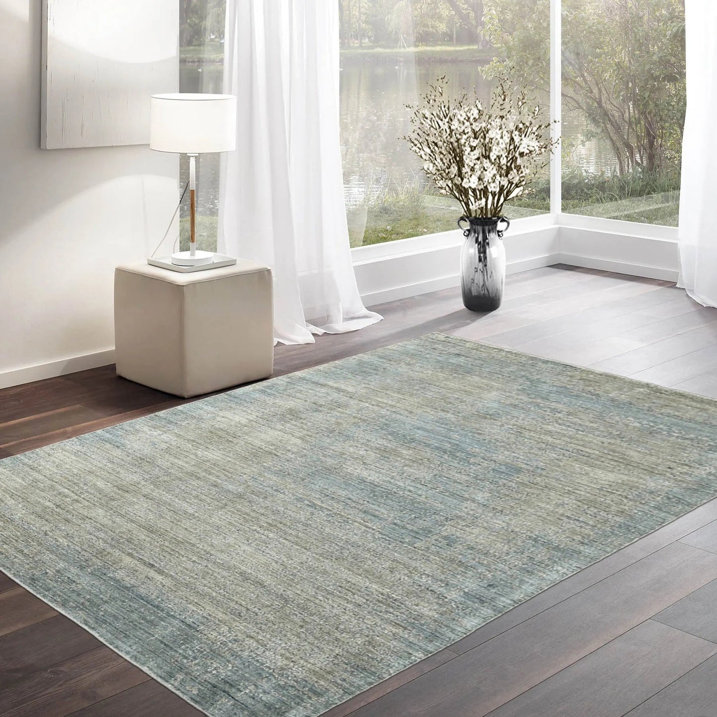 6x9 Gray, Beige Hand Knotted Hand Made 100% Wool Modern & Contemporary Oriental Area Rug-0