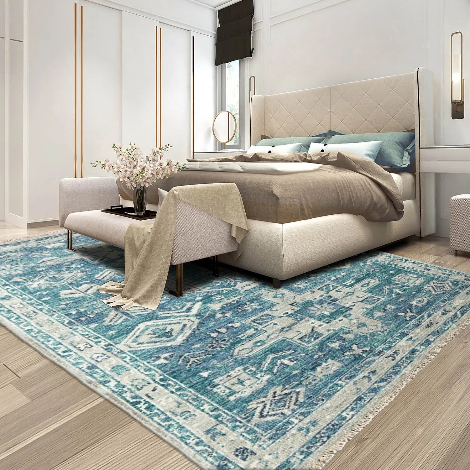 Multi Size Turquoise, Gray Hand Knotted Arts & Crafts 100% Wool Turkish Oushak Traditional Oriental Area Rug-0