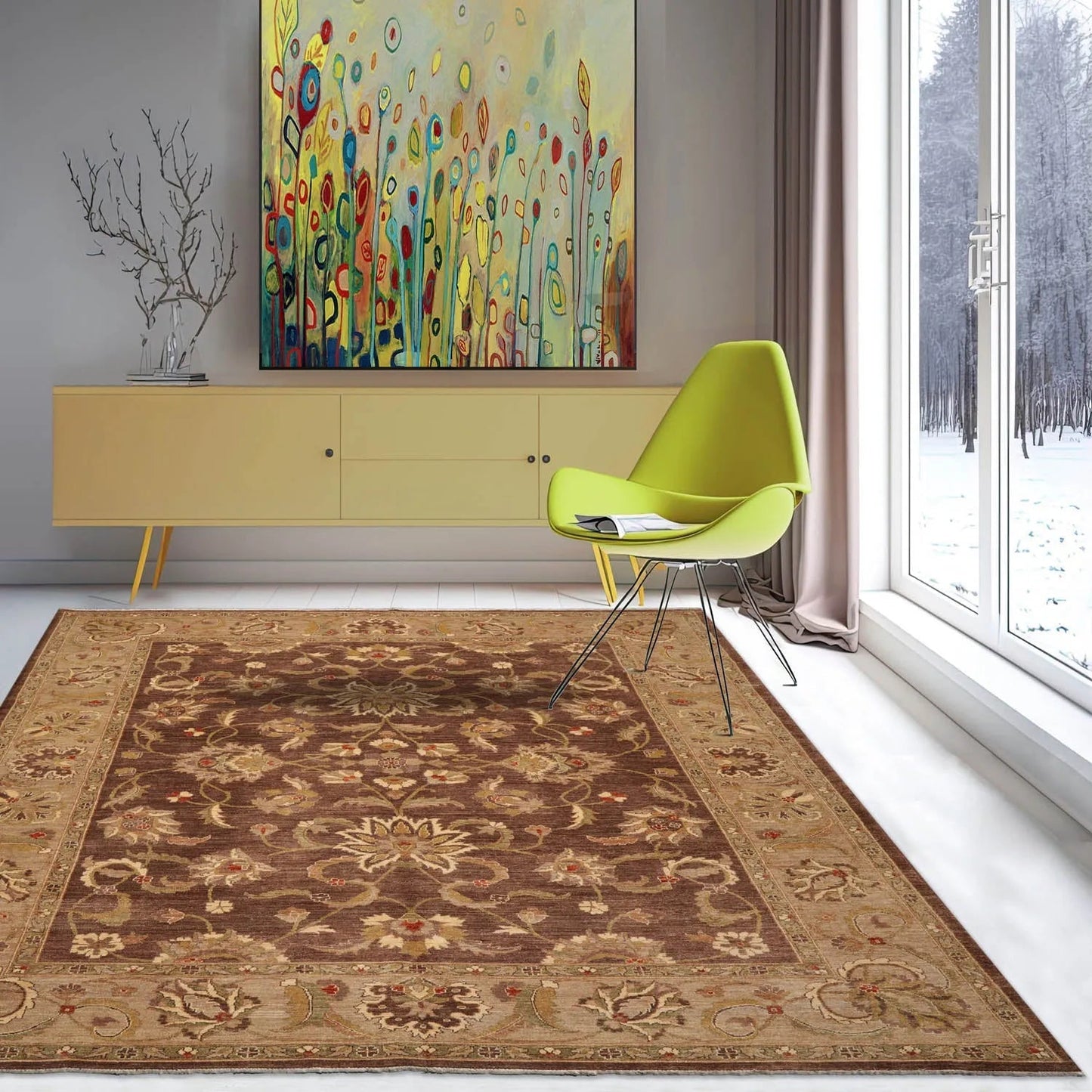 9x12 Brown,Tan Hand Knotted Persian 100% Wool Chobi Peshawar Traditional Oriental Area Rug-0