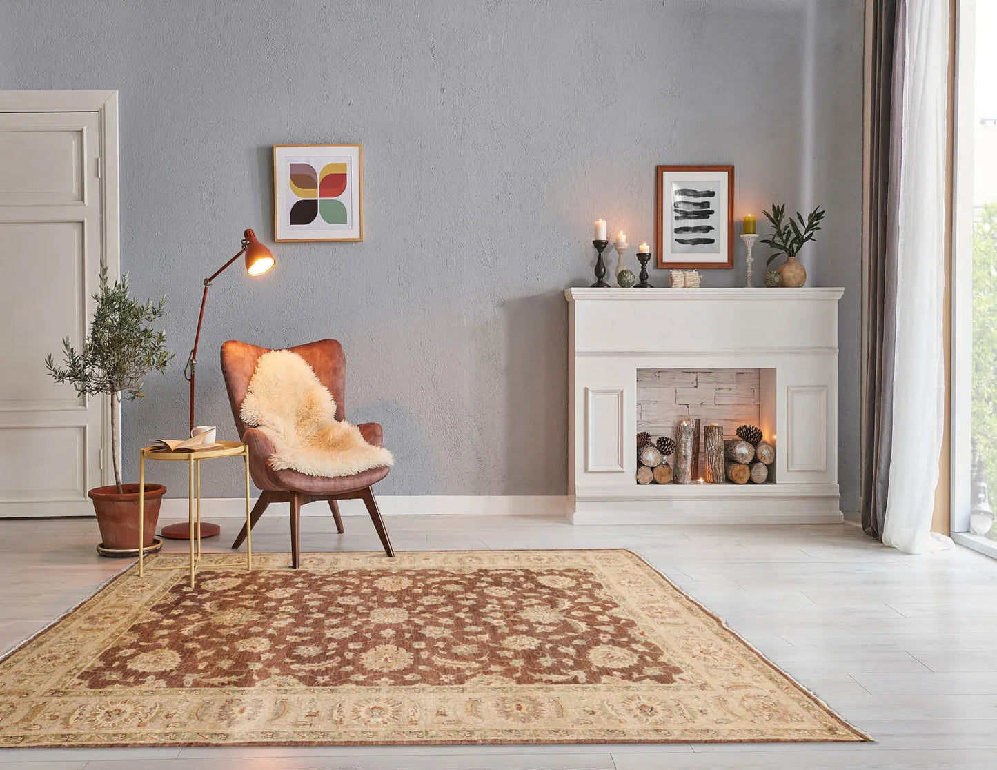 5x7 Brown, Beige Hand Knotted Persian 100% Wool Chobi Peshawar Traditional Oriental Area Rug-0