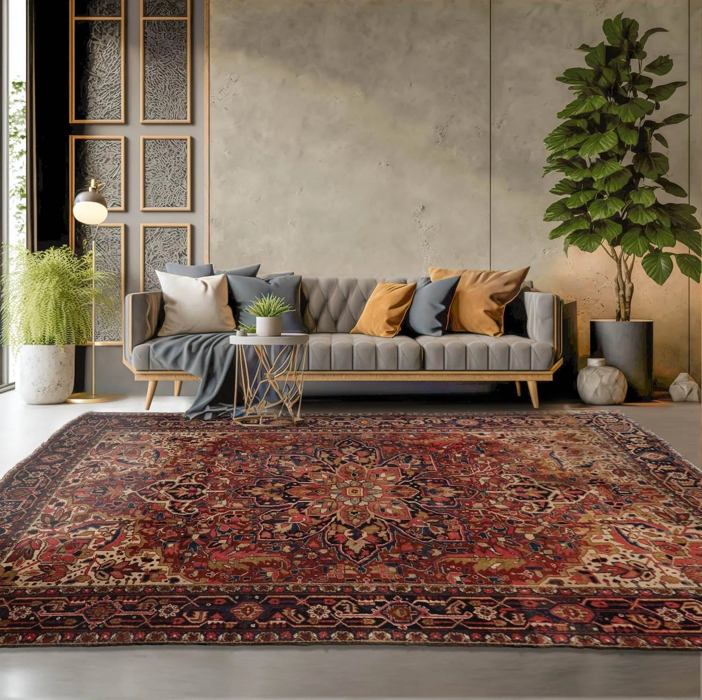 8x10 Rust, Midnight Blue Hand Knotted 100% Wool Heriz Traditional Oriental Area Rug-0