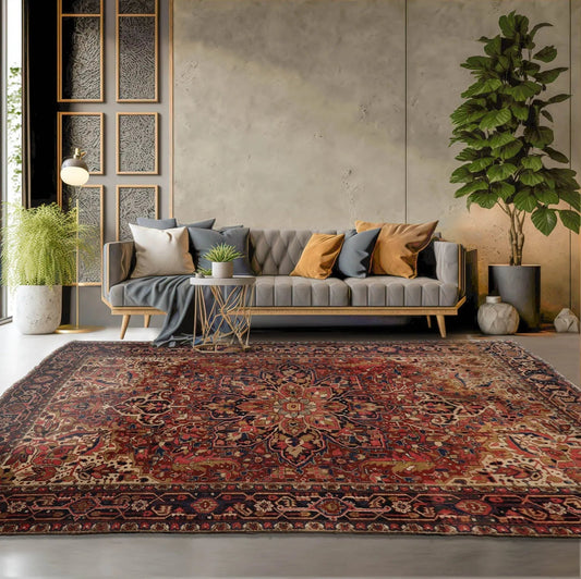 8x10 Rust, Midnight Blue Hand Knotted 100% Wool Heriz Traditional Oriental Area Rug-0