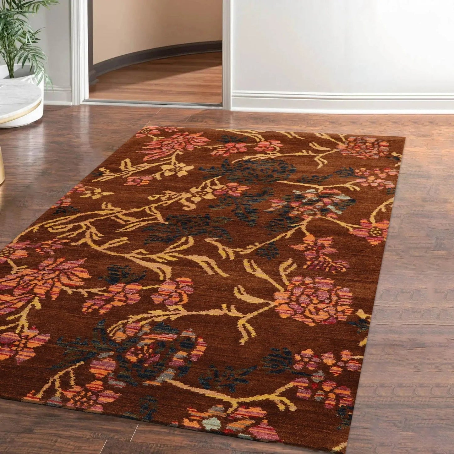 4x6 Brown,Gold Hand Knotted Tibetan 100% Wool Michaelian & Kohlberg Traditional  Oriental Area Rug-0