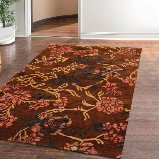 4x6 Brown,Gold Hand Knotted Tibetan 100% Wool Michaelian & Kohlberg Traditional  Oriental Area Rug-0