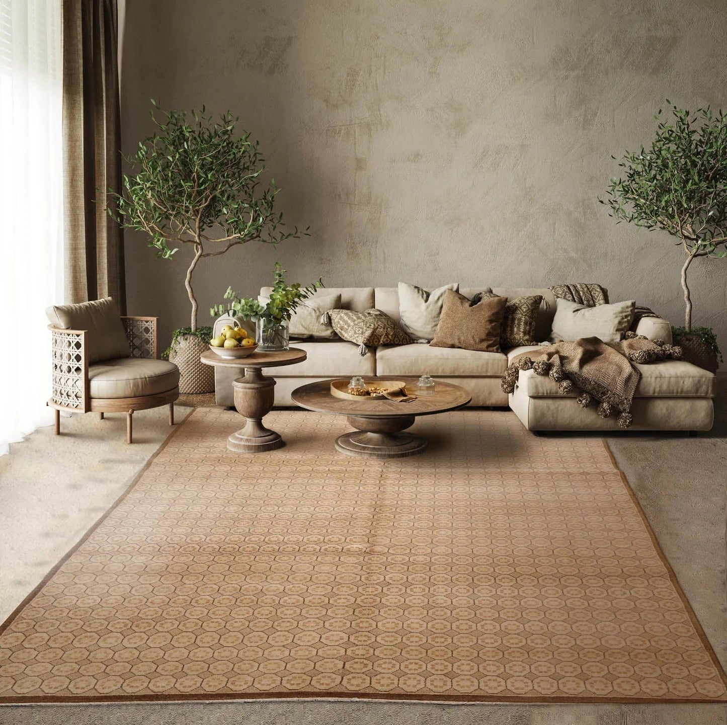 6x9 Beige Hand Knotted Tibetan 100% Wool Michaelian & Kohlberg Modern & Contemporary Oriental Area Rug-0
