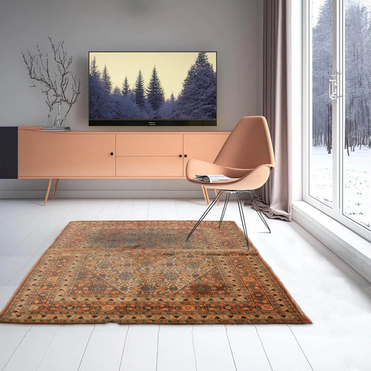 4x6 Beige, Orange Hand Knotted Tribal 100% Wool Heriz Traditional 250 KPSI Oriental Area Rug-0