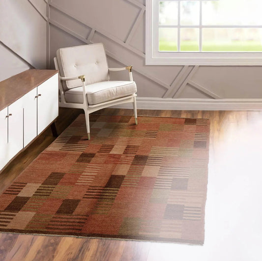 4x6 Rose, Beige Hand Knotted Tibetan 100% Wool Michaelian & Kohlberg Modern & Contemporary Oriental Area Rug-0
