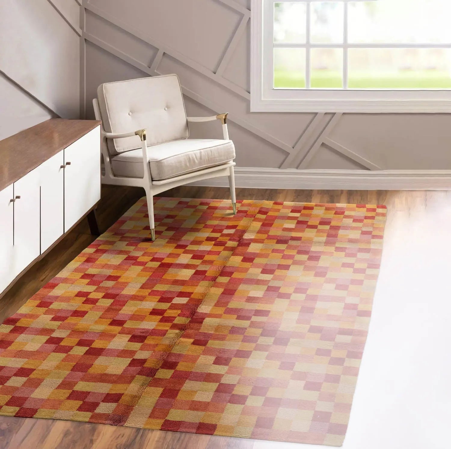 5x7 Raspberry, Gold Hand Knotted Tibetan 100% Wool Michaelian & Kohlberg Modern & Contemporary Oriental Area Rug-0