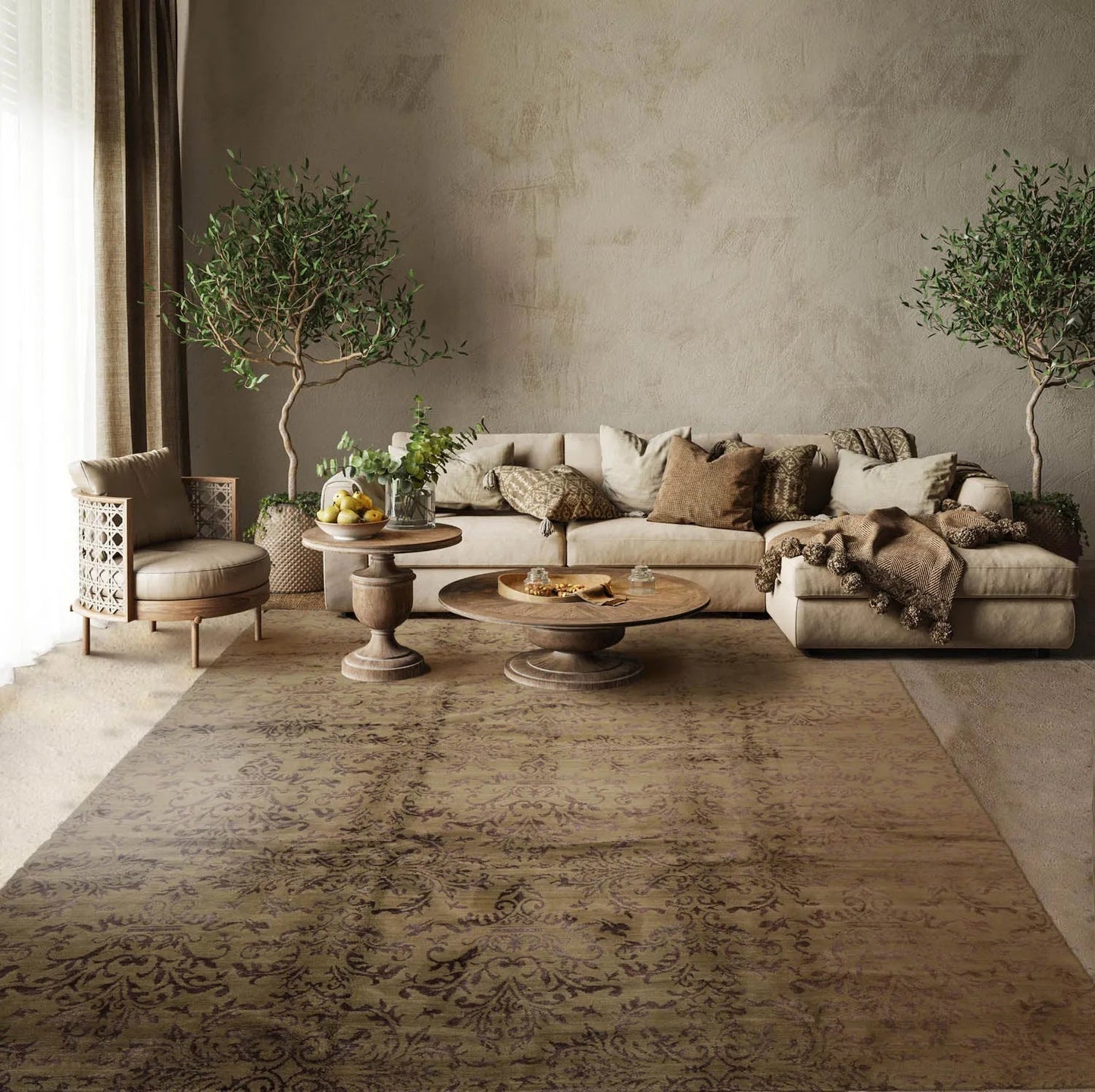 9x12 Moss, Graphite Mark Phillips Hand Knotted Tibetan 100% Wool Damask Contemporary Area Rug-0