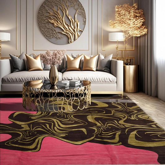 9x12 Pink, Brown Mark Philips Hand Knotted Tibetan 100% Wool Modern  Block Oriental Area Rug-0