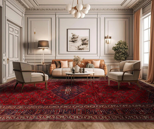 9'9"x19'4" Palace Red Hand Knotted 100% Wool Traditional Oriental Area Rug-0