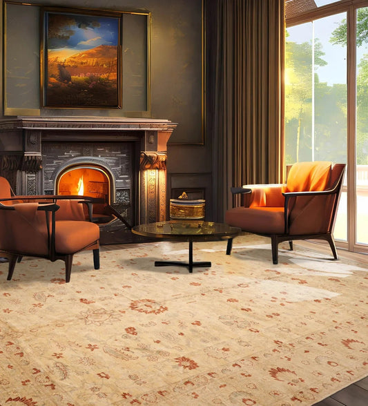 12'1"x17'9" Palace Beige Hand Knotted Oushak 100% Wool Traditional Oriental Area Rug-0