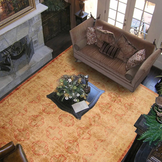 10x14 Gold Hand Knotted Afghan  Oushak  100% Wool Oushak Traditional Oriental Area Rug-0