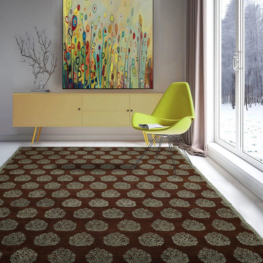 10x14 Brown, Aqua Hand Knotted Tibetan 100% Wool Michaelian & Kohlberg Transitional Oriental Area Rug-0