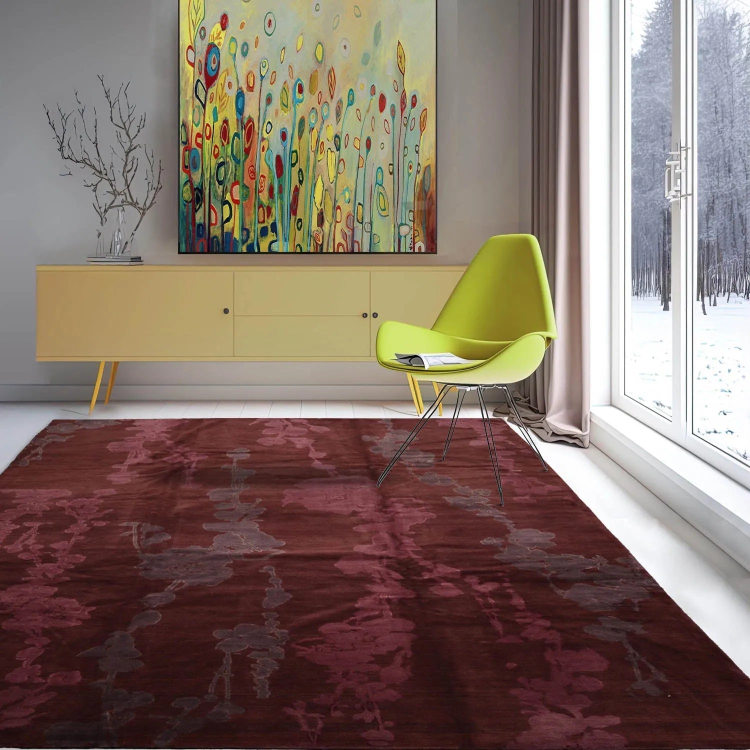 9x12 Chocolate, Aubergine Hand Knotted Tibetan Wool and Silk Michaelian & Kohlberg Transitional Oriental Area Rug-0
