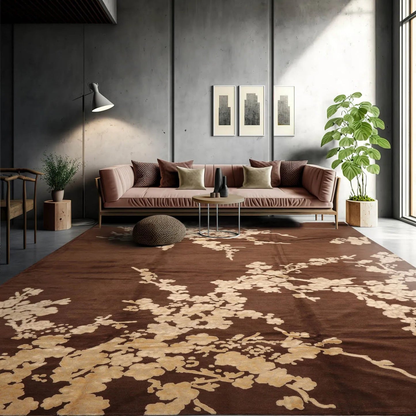 10x14 Brown, Beige Hand Knotted Tibetan Wool and Silk Tibetan Modern & Contemporary Oriental Area Rug-0