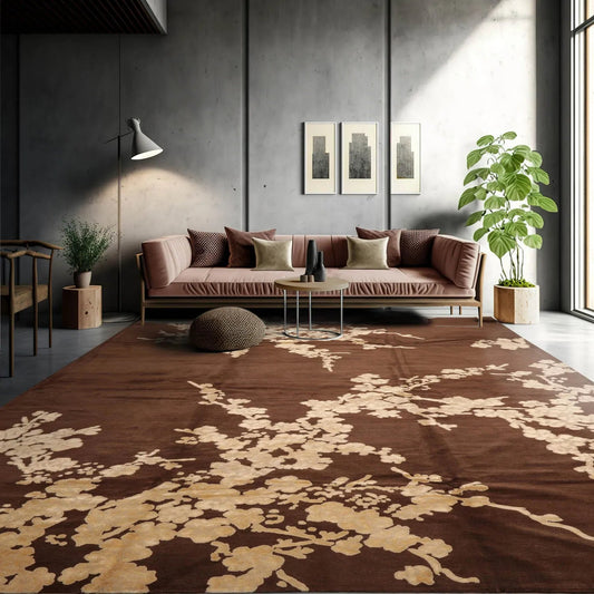 10x14 Brown, Beige Hand Knotted Tibetan Wool and Silk Tibetan Modern & Contemporary Oriental Area Rug-0