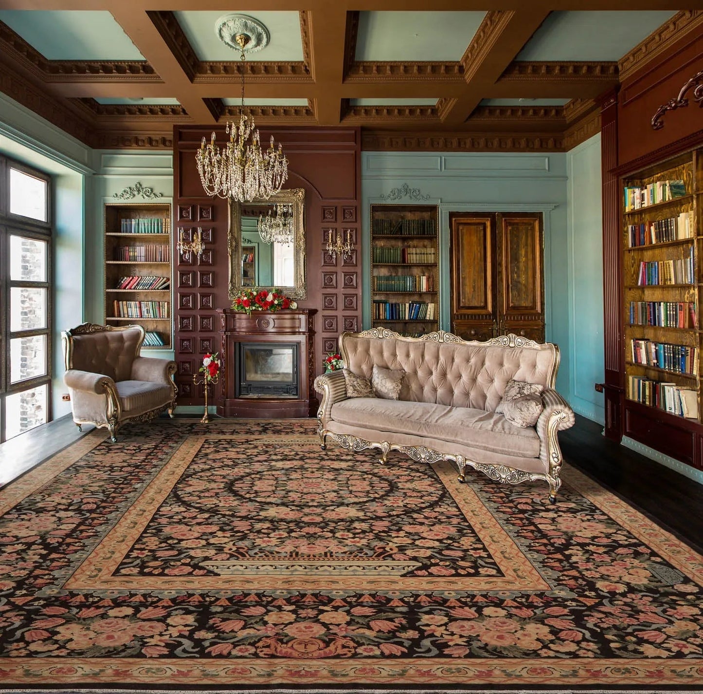 Multi Size Chocolate, Tan Hand Knotted Aubusson Savonnerie 100% Wool Traditional Oriental Area Rug-0