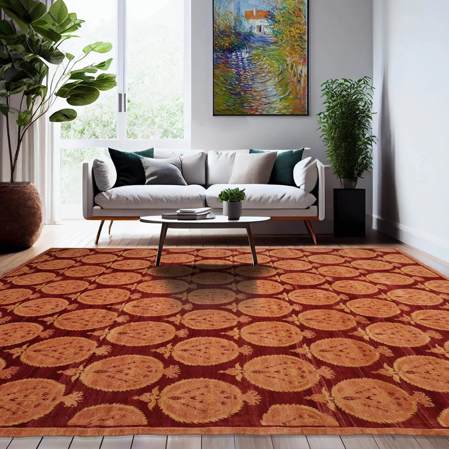 9x12 Rust, Peach Hand Knotted Tibetan 100% Wool Michaelian & Kohlberg Transitional Oriental Area Rug-0