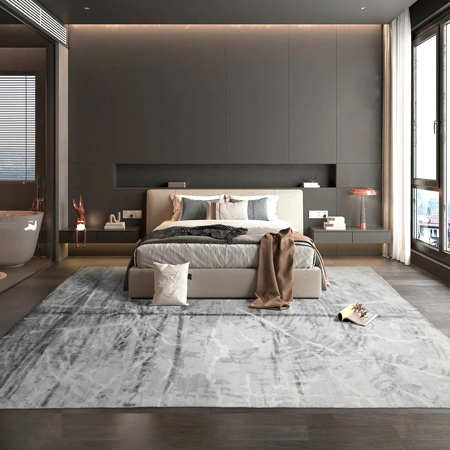 9x12 Gray Hand Knotted Tibetan Bamboo Silk Designer Modern & Contemporary Oriental Area Rug-0