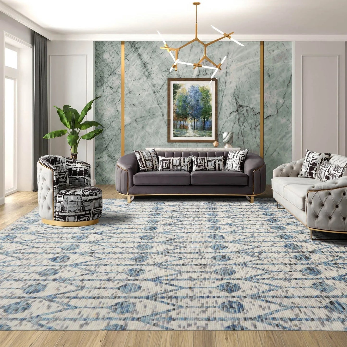 LoomBloom 8x10 White, Gray Hand Knotted Oushak 100% Wool Modern & Contemporary Oriental Area Rug Off-0