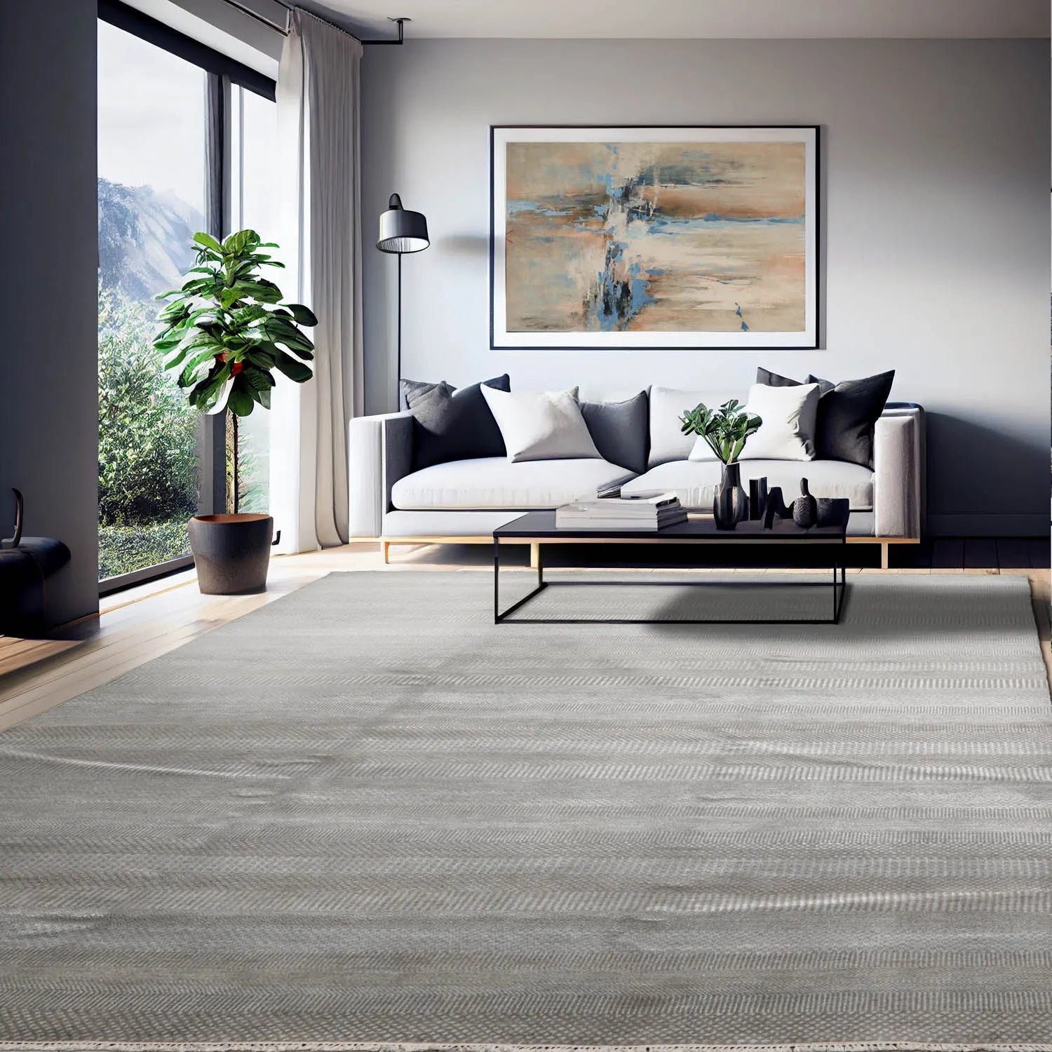 LoomBloom 8x10 Tone On Tone Gray Hand Knotted Tibetan Wool and Silk Tibetan Modern & Contemporary Oriental Area Rug-0
