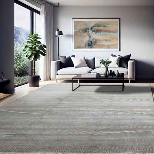 LoomBloom 8x10 Tone On Tone Gray Hand Knotted Tibetan Wool and Silk Tibetan Modern & Contemporary Oriental Area Rug-0