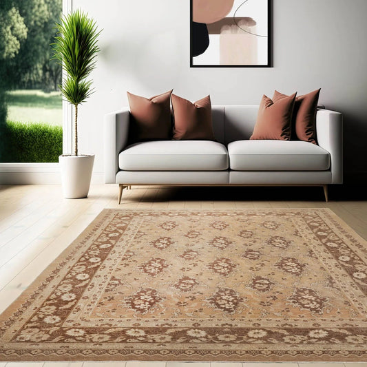 8x10 Tan, Beige Hand Knotted 100% Wool Chobi Peshawar Traditional 200 KPSI Oriental Area Rug-0