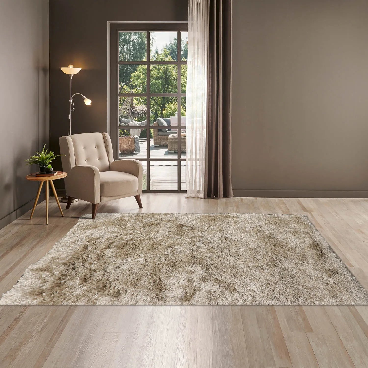 4x6 Moss Hand Made Shag Wool & Polypropylene Modern & Contemporary Oriental Area Rug-0