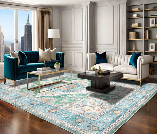 Multi size Green Machine Made Arts & Crafts Mission Style washable Polyester Oriental Area Rug-0