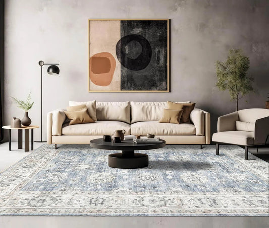 Multi Size Slate Machine Made Traditional washable Polyester Oriental Area Rug-0