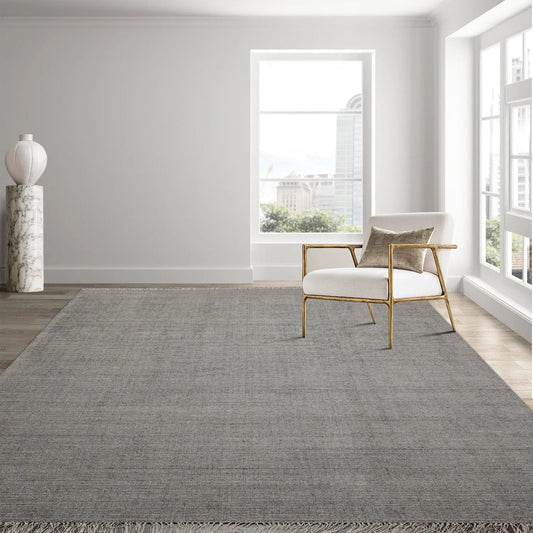 Multi Size Hand Loomed Ribbed Wool  Modern & Contemporary  Oriental Area Rug Ash Gray, Color-0