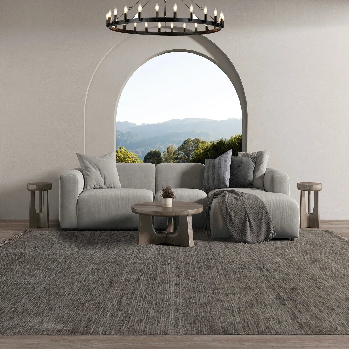 Multi Size Hand Loomed Solid 100% Wool Oriental Area Rug Gray, Tone On Tone Gray Color-0
