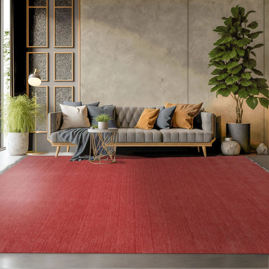 Multi Size Hand Loomed Solid 100% Wool  Traditional  Oriental Area Rug Red,Coral Color-0