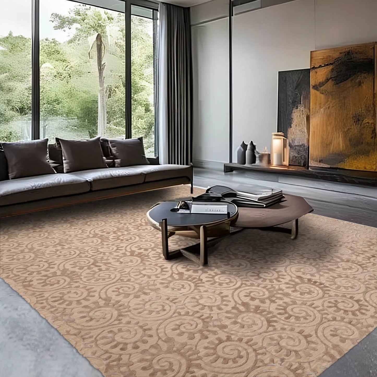 9x12 Hand Woven Wool & Silk Aubusson Savonnerie Floral Area Rug Tan-0