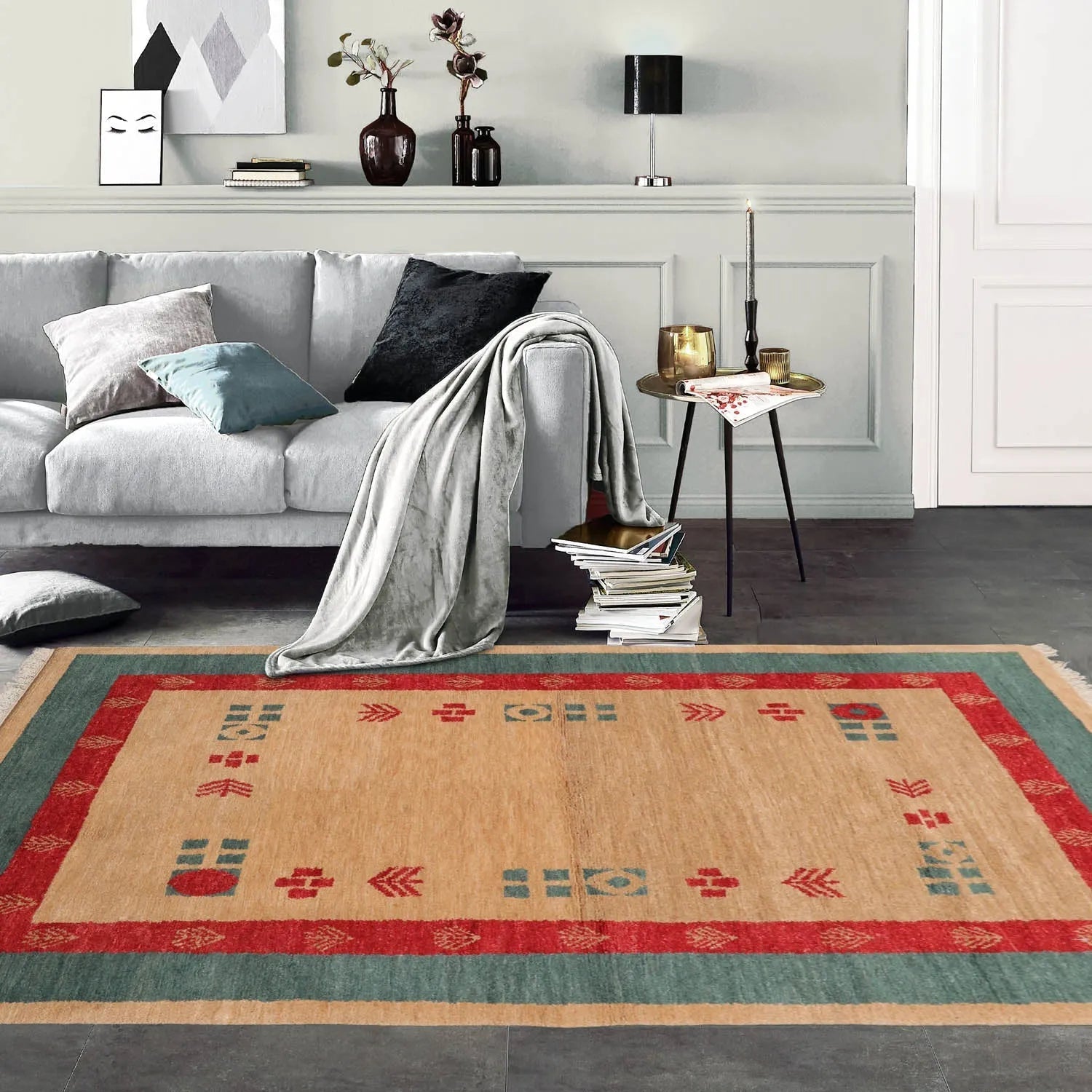 4x6 Beige Hand Knotted Tibetan Contemporary Gabehh Pictorial Wool Oriental Area Rug-0
