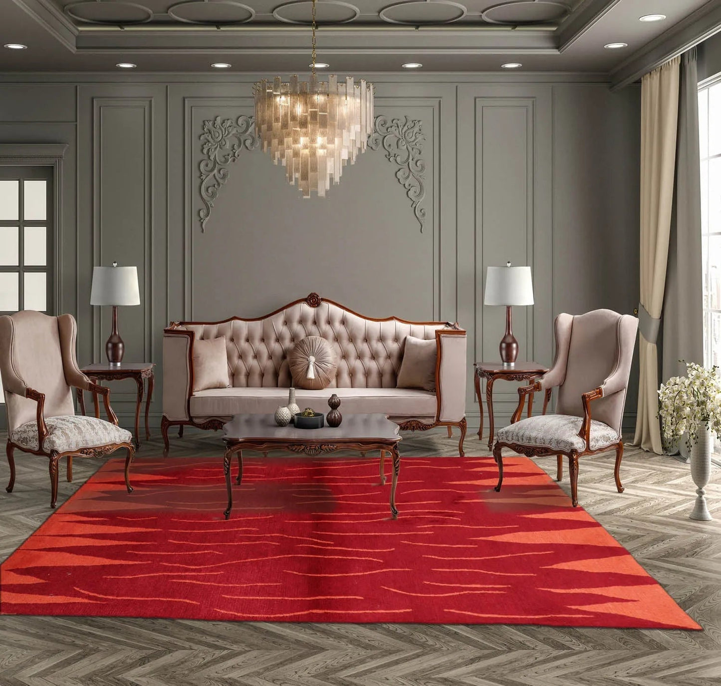 4x6 Red Hand Knotted Tibetan Modern Abstract Wool Oriental Area Rug-0