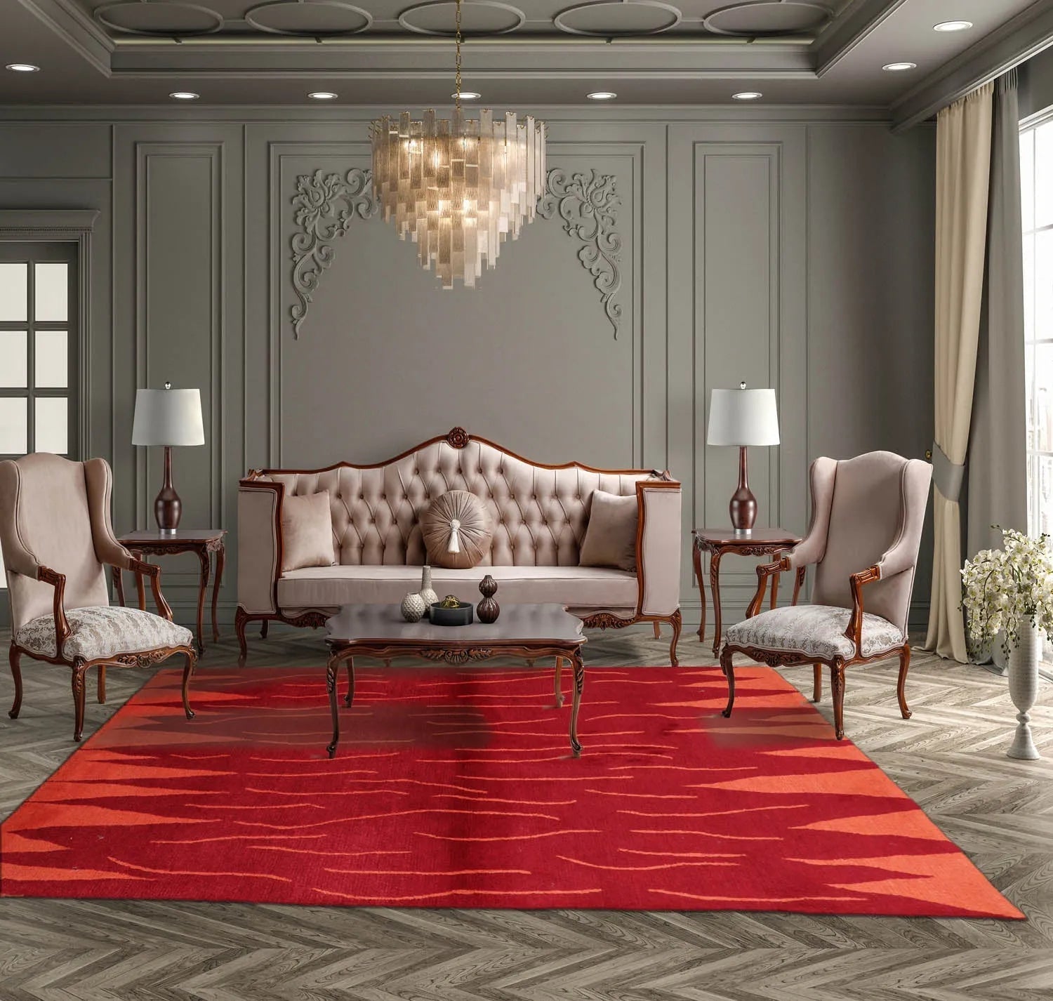 4x6 Red Hand Knotted Tibetan Modern Abstract Wool Oriental Area Rug-0