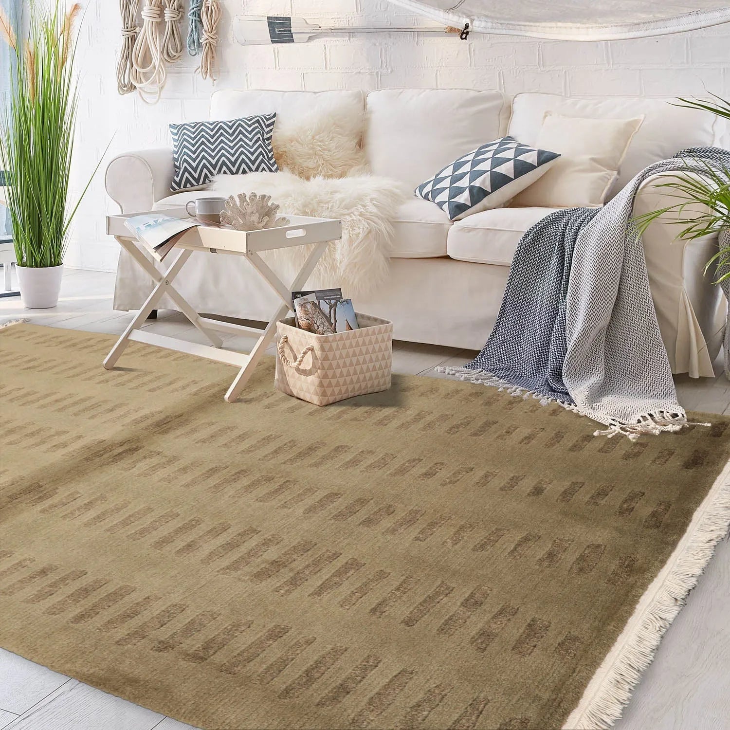 4x6 Olive Green Hand Knotted Tibetan Modern Abstract Wool Oriental Area Rug-0