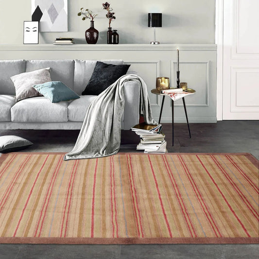 4x6 Sage Hand Knotted Tibetan Contemporary Striped Wool Oriental Area Rug-0