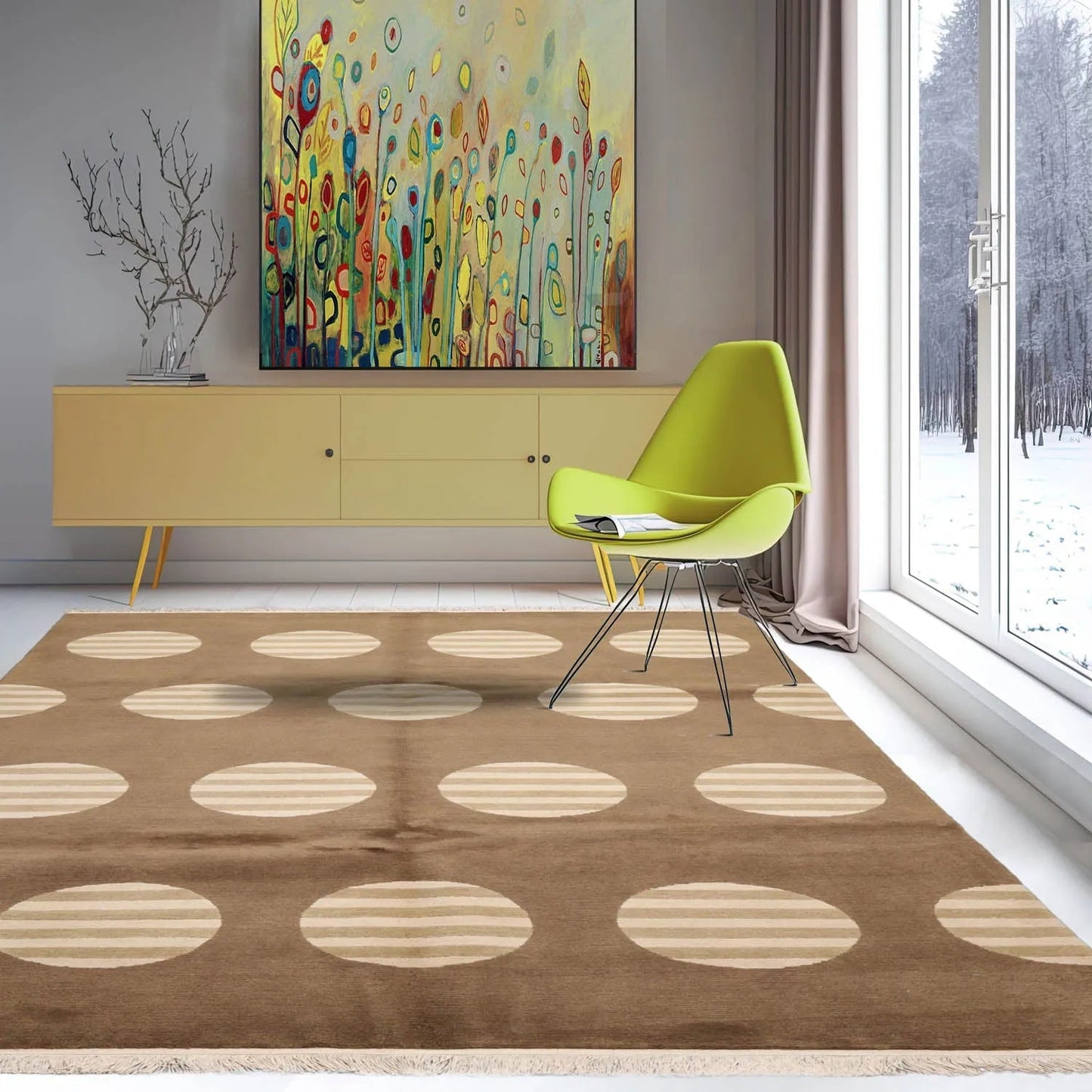 6x9 Olive Hand Knotted Art Deco Geometric Wool and Silk Oriental Area Rug-0