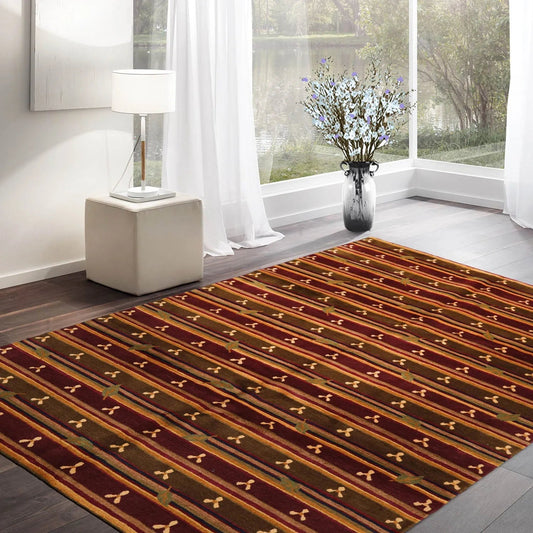 6x9 Green Hand Knotted Tibetan Transitional  Striped Wool Oriental Area Rug-0