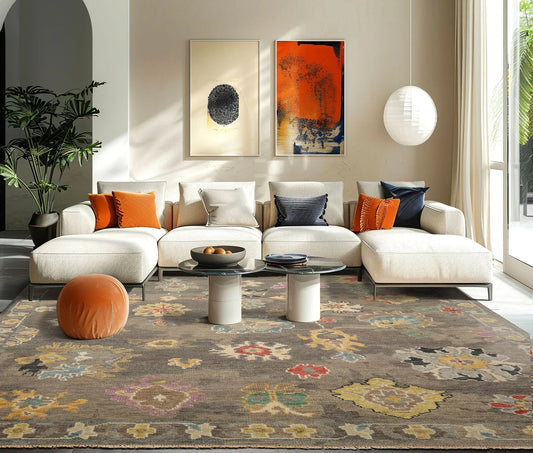 LoomBloom Multi Sizes Taupe Hand Knotted Transitional  Arts & Crafts Oushak Wool Oriental Area Rug-0