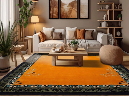 LoomBloom Multi Size Gold Hand Tufted Greek Key Chinese Art Deco New Zealand Wool Oriental Area Rug-0