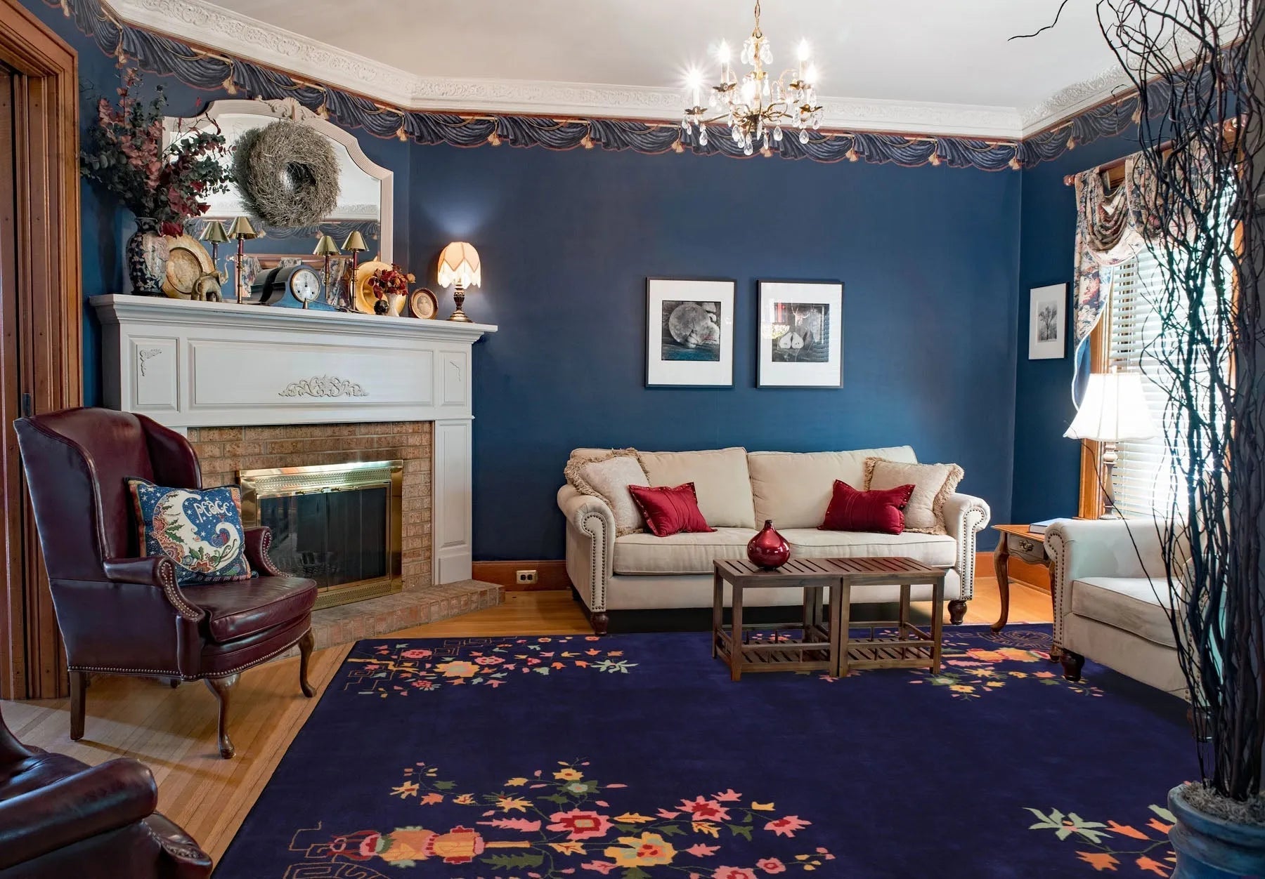 LoomBloom Multi Sizes Navy Hand Tufted Floral Chinese Art Deco New Zealand Wool Oriental Area Rug-0
