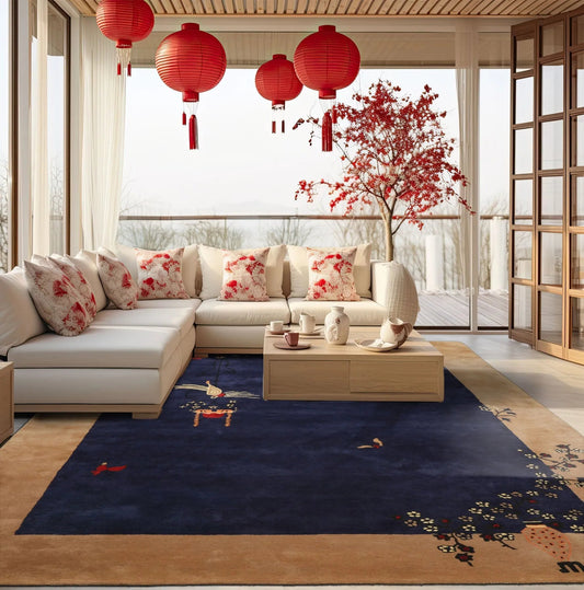 LoomBloom Multi Size Navy Hand Tufted Vase Transitional Chinese Art Deco New Zealand Wool Oriental Area Rug-0